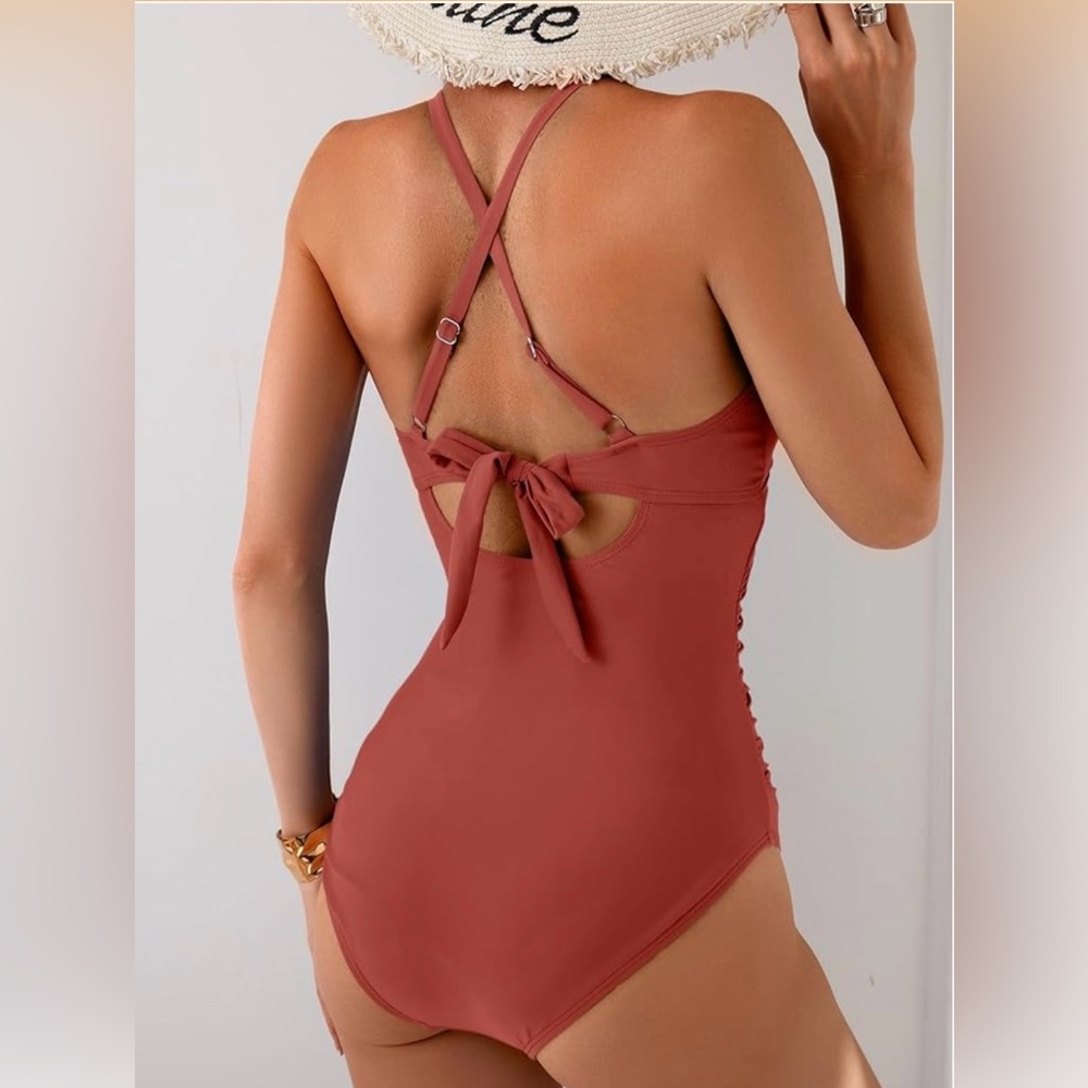 One Piece Swimsuit Tummy Control Front Cross - Picture 2 of 4